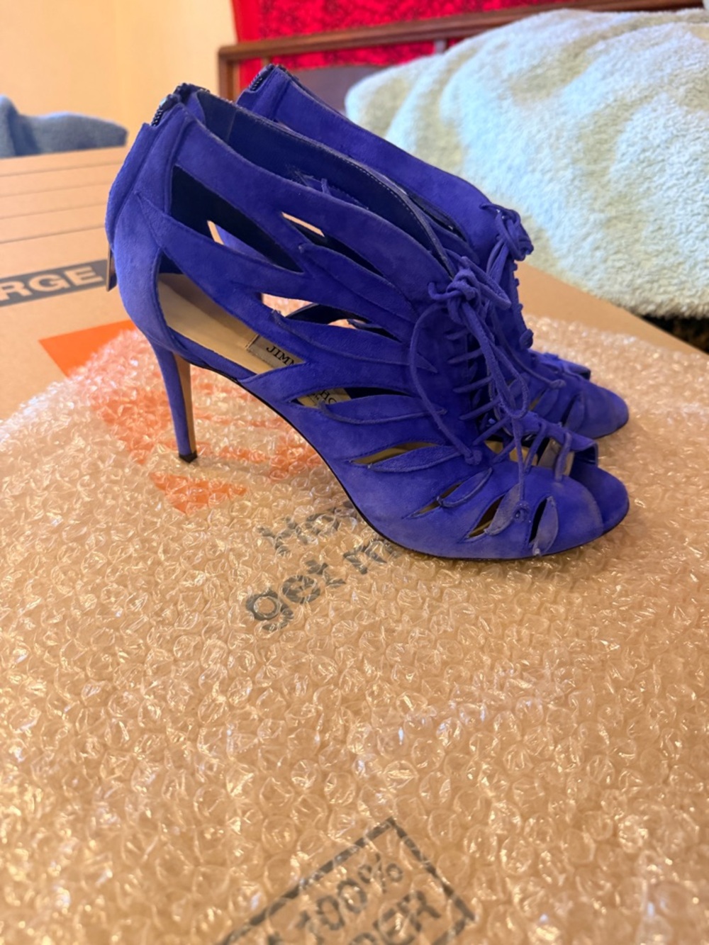 Jimmy Choo Cobalt Blue Suede Lace-Up Cutout High Heels